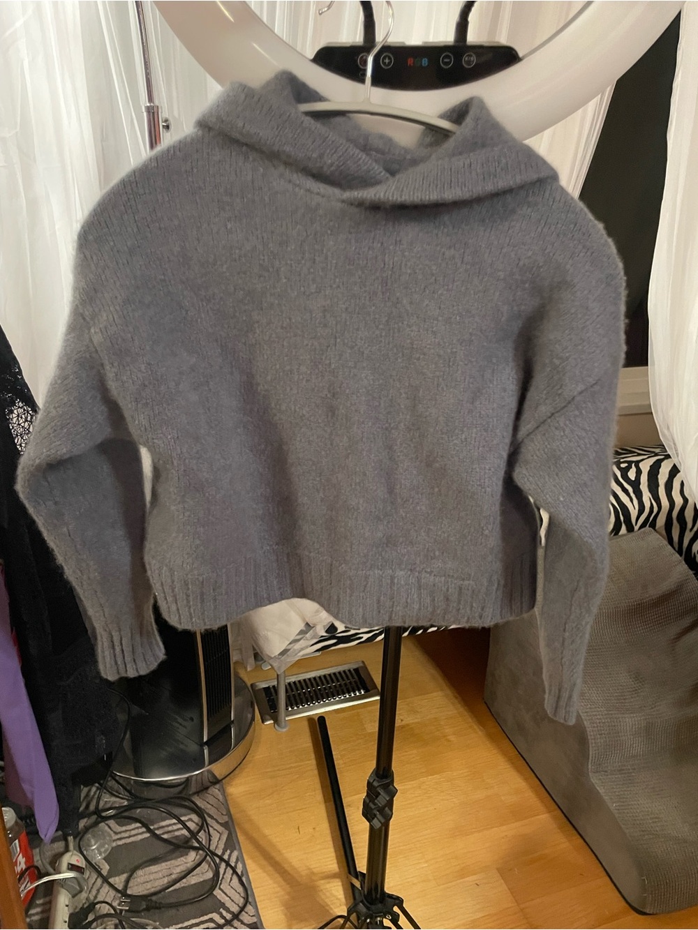 Babaton Charcoal Gray Cropped Cowl-Neck Sweater